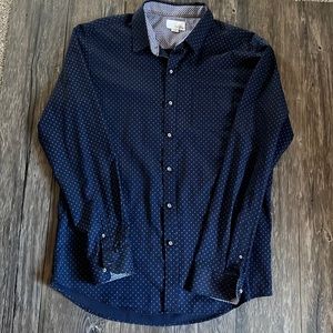 CRAFT +FLOW Mens Navy Print Dress Shirt